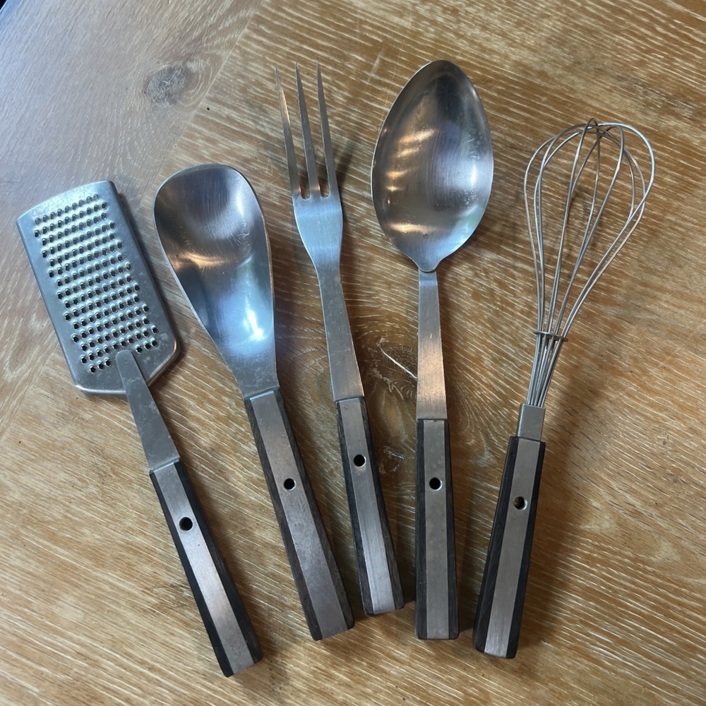 Vintage Vernco Stainless Steel Wood Handle Kitchen Utensils Lot of 5